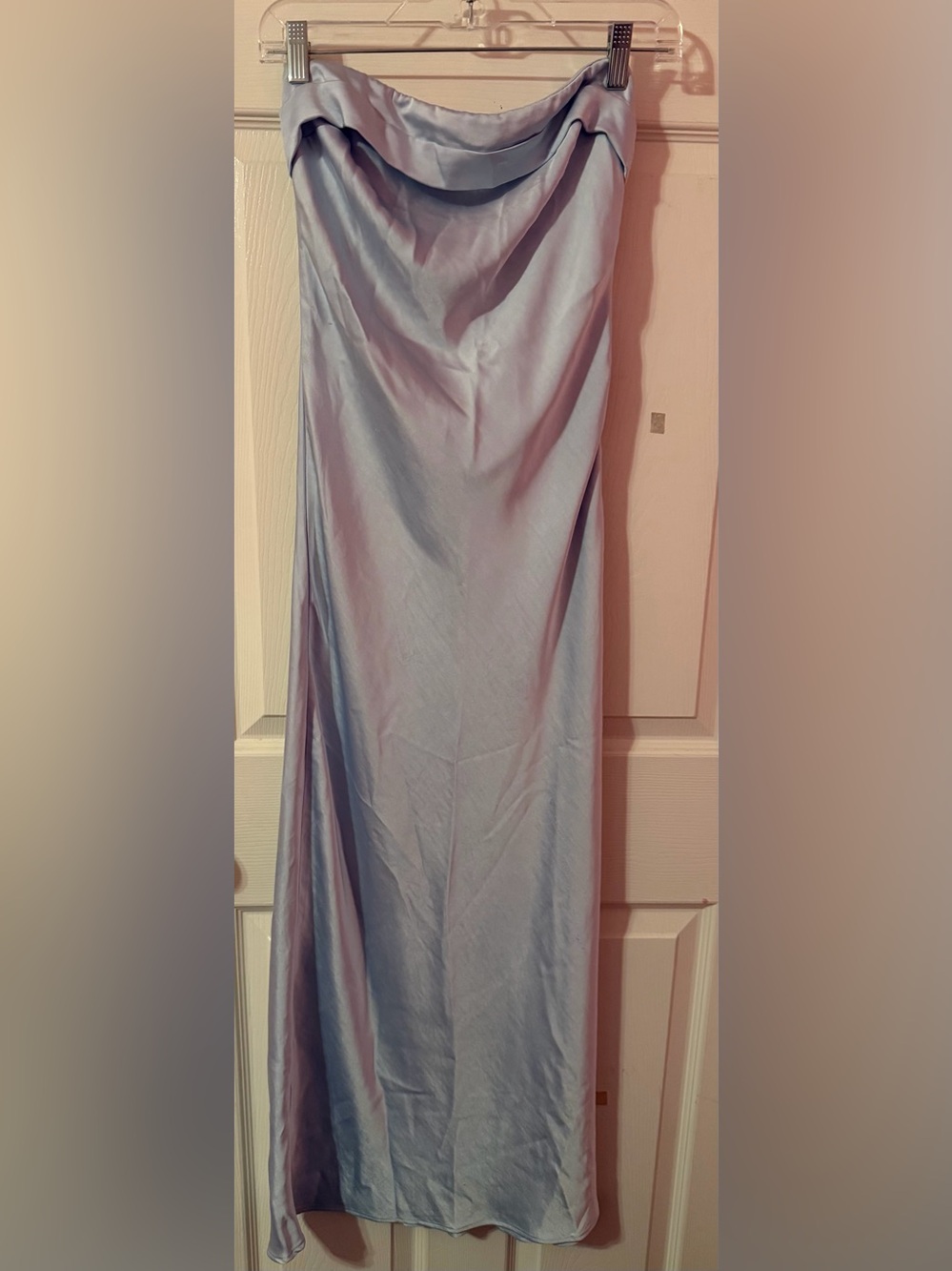 Realtix Pastel Blue Satin Tube Tops Backless Strapless Maxi Dress